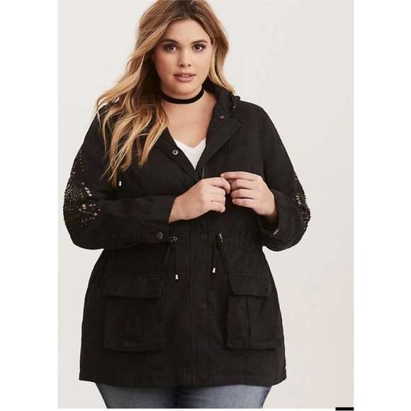 Torrid Black Hooded Adirondack jacket with the cutest embellishments! - Picture 6 of 6